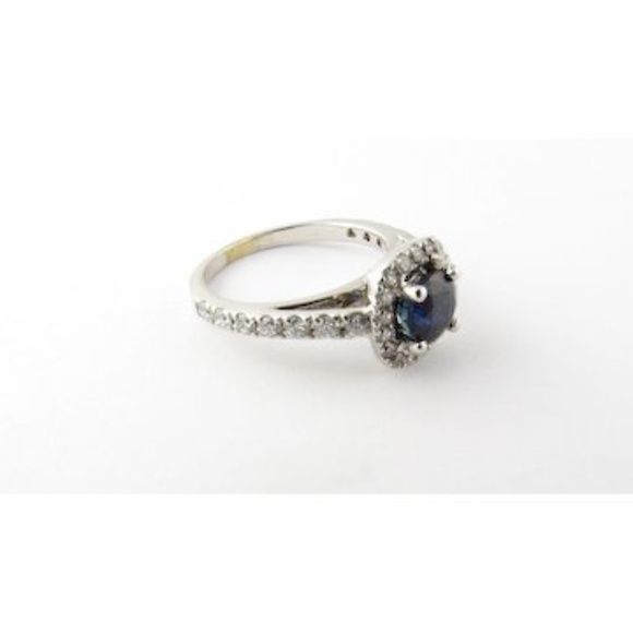 Vintage 14 Karat White Gold Natural Sapphire and Diamond Ring Size 4.75 #3527 - Picture 5 of 8